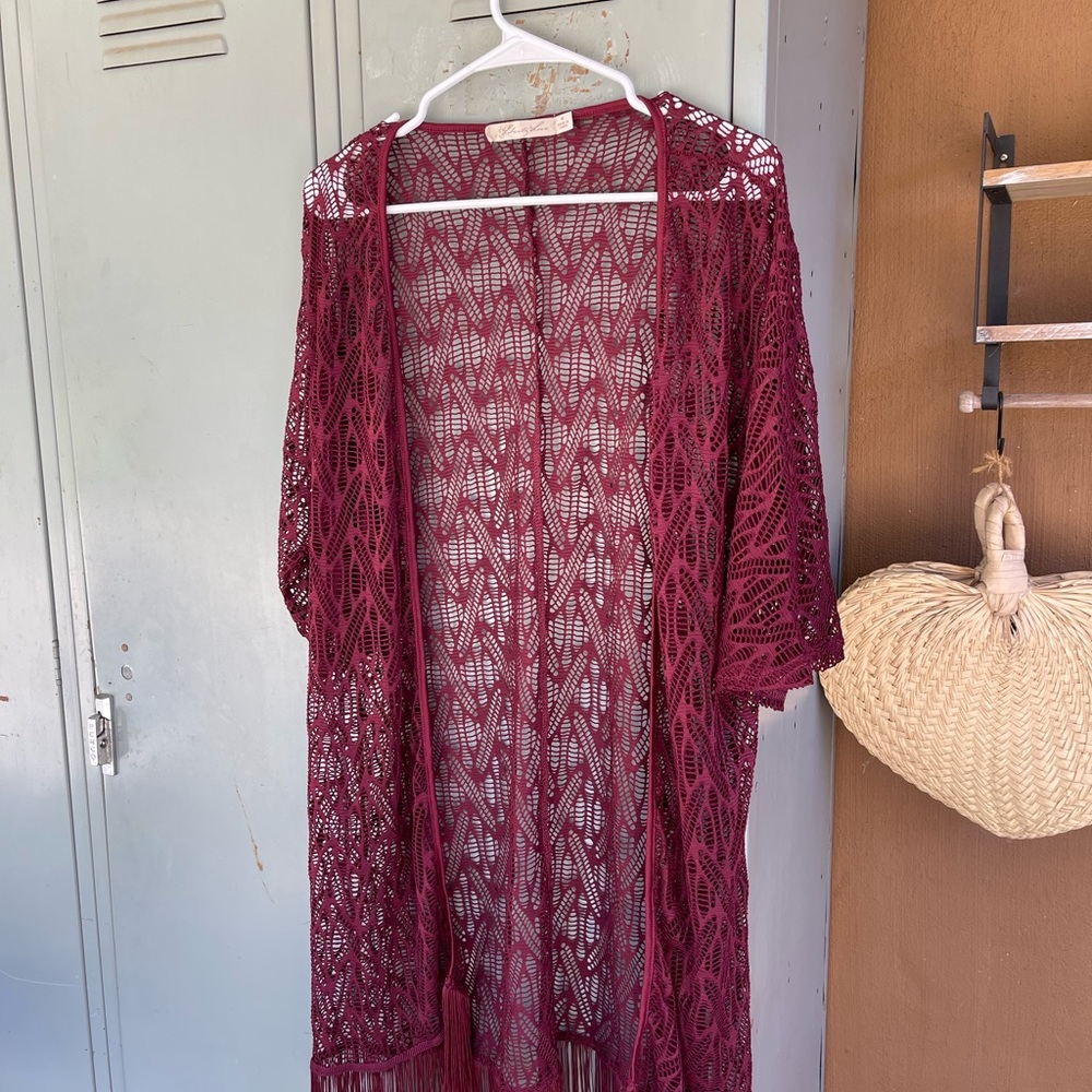 Burgundy Lace Kimono Cardigan